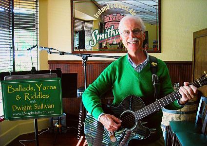 At the mic for Ballads, Yarns & Riddles at Pub 32 Irish Gastro Pub, Sarasota, Florida